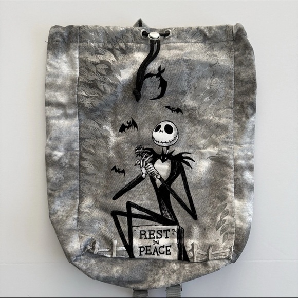 Disney Parks Jack Skellington Rest In Peace Drawstring Canvas Backpack Bag Purse - Picture 2 of 16